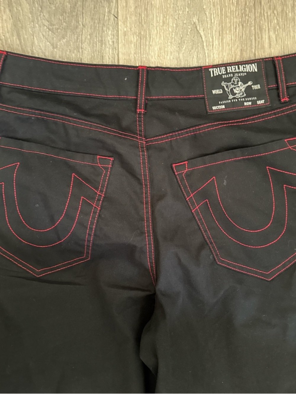 Men's Black Cargo Pants with Red Stitching - Picture 3 of 3